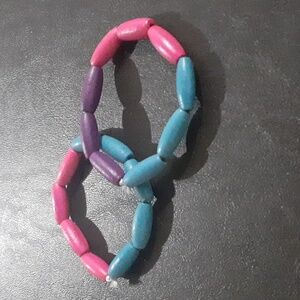 🌹 Pink, purple and blue wooden bracelets